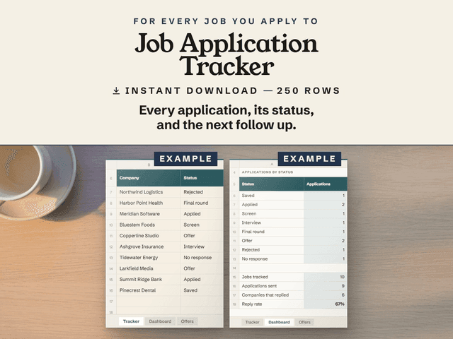 The Job Application Tracker, shown as it appears in its Etsy listing.